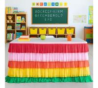 Wokuaile Jupe de Table pour Tables rectangulaires, Nappe résistante aux Plis pour Anniversaires, Festivals, Table de Réception, Arc-en-Ciel 1, 183x77cm