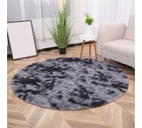 Wokuaile Tapis Rond Salon Chambre Doux Shaggy Moderne Antidérapant Tapis Pelucheux pour La Décoration De La Maison, Chambre d'enfant Noir Tie-Dye, 60 cm