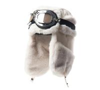 Wokuaile Unisex Chapka Chapeau Chapeau de Trappeur Aviateur Hiver avec Lunettes de Protection Homme Femme, Blanc