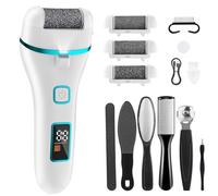 Wolady Rapeuse Pieds Electrique, 14 en 1 Rappe Pieds Pédicure Rechargeable, Ponceuse Pied Étanche Anti-callosités et Peaux Dures, Lime Professionnel 2 Vitesses 3 Têtes Rouleaux et Lumière LED(Blanc)