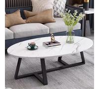 Wolawu Petite table basse ovale, table basse en imitation marbre blanc pour salon, tables basses centrales modernes pour petit espace, tables d'appoint en bois avec pieds en métal noir robuste