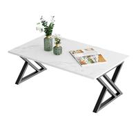 Wolawu Table basse blanche pour salon, table basse rectangulaire simple et moderne en faux marbre avec cadre en métal noir robuste, table basse industrielle en bois pour chambre à coucher, bureau à