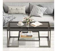 Wolawu Table basse en verre gris pour salon, table centrale rectangulaire à 2 niveaux avec cadre en métal robuste, table d'appoint moderne en verre trempé pour chambre à coucher, bureau à domicile