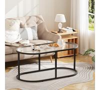Wolawu Table basse en verre noir pour salon, table centrale ovale en verre avec cadre en métal robuste, table d'appoint moderne en verre trempé pour chambre à coucher, bureau à domicile