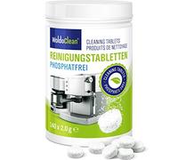 WoldoClean Pastilles Sans Phosphate 140 Pièces - Nettoyage Machine à Café | Tablettes anti graisse pour le programme automatique, dissout huile et résidus, compatible avec Philips, Saeco, Jura, Bosch