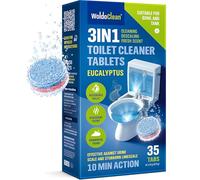 WoldoClean Tablettes de nettoyage 3 en 1 pour cuvette de toilette 35 utilisations - Détartrant automatique pour réservoir et cuvette, anti-calcaire et anti-taches d'eau dure, parfum eucalyptus, sans