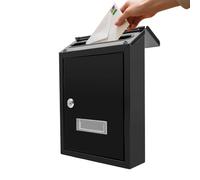 WOLEGM Boîte aux lettres murale avec serrure et 2 clés Noir | Fenêtre de visualisation, tampon d'amortissement, trous pré-percés, 30 cm de haut, verrouillable, pour la maison, le bureau