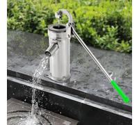 WOLEGM Pompe à bras manuelle en acier inoxydable - 8 m - Avec coussinet antidérapant en caoutchouc et tampon d'arrêt d'eau - Pour jardins, parcs, étangs - Argenté