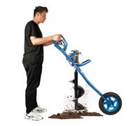 WOLEGM Tarière à essence, avec roues et chariot manuel, 63 cm3, 2 temps, avec embouts de perçage de 300 mm de diamètre et réservoir de carburant de 1,3 l, pour fossettes à fosses, agriculture
