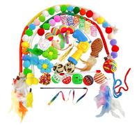 Woleu Lot de 42 jouets interactifs pour chat, jouets interactifs pour chat, balles et lanceurs, jouets en plumes pour chat, jouet baguette à taquiner, balles froissées à ressorts pour chat, chiot,