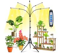 Wolezek Lampes de croissance pour plantes d'intérieur à spectre complet, 100 LED pour culture en intérieur avec support réglable, lampe de croissance à 5 têtes avec minuterie automatique 6/12/16