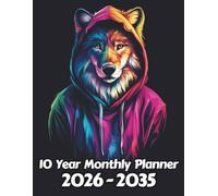Wolf 10 Year Monthly Planner: Large 120 Month Sunday to Saturday Calendar | Gift For People Who Love Forest Animals, Wildlife Lovers | Ideal for ... and Busy Individuals | 8.5 x 11 Inches | v3