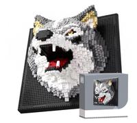 Wolf 3D Art Lot de 2214 blocs de construction avec mini blocs de serrage | Kit d'art mural 3D loup - Décoration murale pour salon, bureau, chambre à coucher, cadeau - Ensemble de jouets de