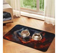 Wolf and fire Tapis de nourriture pour animaux de compagnie 43,7 x 30 cm absorbant et antidérapant en cuir synthétique avec fond en caoutchouc à séchage rapide