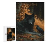 Wolf and Raven in Forest Puzzle 1000 Pièces Educa Jouet en Bois Cadeau Unique Décoration Intérieure Jeu Éducatif Challenge Toy Adultes Et Enfants À Partir De 14 Ans 500 PCS