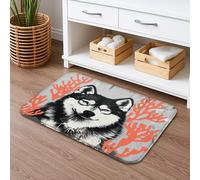 Wolf Art Tapis de bain à séchage rapide, motif vintage noir et corail, absorbant, antidérapant, lavable en mousse à mémoire de forme, pour salle de bains, toilettes, décoration, 50,8 x 81,3 cm