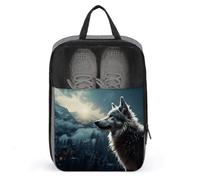 Wolf at Night Sac à chaussures de voyage résistant à l'eau avec fermeture éclair, gris, taille unique, moderne, gris, Taille unique, Moderne
