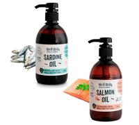 Wolf Belly - Pack Huile de Sardine et Huile de Saumon 100% Naturel (1L Total) | Oméga 3 et 6, EPA et DHA | Peau Saine et Pelage Brillant | Articulations Fortes | pour Chiens et Chats - Fabriqué en UE