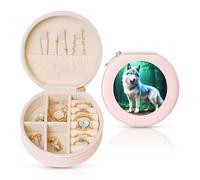 Wolf Boîte à bijoux de voyage pour femme pour collier, boucles d'oreilles, bagues et accessoires (rose rond)