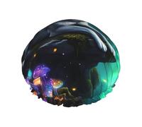 Wolf By Waterfall Flowers Bonnet de douche imperméable réutilisable pour femme - Couvre-cheveux élastique pour bain, spa, voyage et utilisation quotidienne