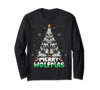 Wolf Christmas Shirt Merry Wolfmas Christmas Tree Manche Longue