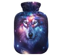 Wolf Cosmic Galaxy Bouillotte avec housse en velours, bouillotte pour chauffe-pieds et lit anti-douleur Taille M