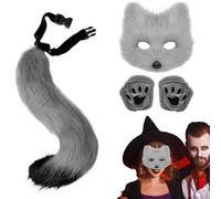 Wolf Cosplay | Ensemble d'accessoires de costumes de loup | Costume cosplay de la queue et des gants d'animaux | Ensemble de gants de queue de chat et de patte à fourrure | Tenue de mascarade de faux
