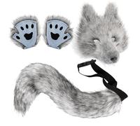 Wolf Cosplay Set - Kit D’accessoires Faux Animaux | Ensemble De Gants Réalistes Avec Pince À Queue De Masque, Tenue De Fête De Carnaval D'Halloween, Accessoire De Mascarade Pour Spectacle De Mode Sur