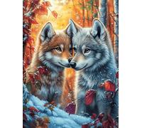 Wolf Couple dans la forêt magique 300 Pièces Puzzle Famille En Carton Haute Densité Conte de fées mignon d'accompagnement Difficulté Moyenne Activité Familiale Anti-Stress Loisir Créatif Jeu De Sociét