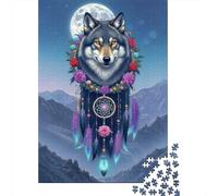 Wolf Dreamcatcher Art Challenging Adult Jigsaws Winter Couple with Horse Educational Games Suitable for Decompression & Wall Decor 38x26cm 1000pcs
