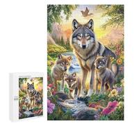 Wolf Family in Flowers Puzzle 1000 Pièces Educa Jouet en Bois Cadeau Unique Décoration Intérieure Jeu Éducatif Challenge Toy Adultes Et Enfants À Partir De 14 Ans 1000 PCS