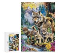 Wolf Family in Forest Scene Puzzle 1000 Pièces Educa Jouet en Bois Cadeau Unique Décoration Intérieure Jeu Éducatif Challenge Toy Adultes Et Enfants À Partir De 14 Ans 300 PCS