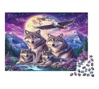 Wolf Family Moonlight 1000 Pièces Puzzle À Assembler Papier Recyclable Eagle Puzzle pour Adultees Cadeau Amusant Et Activité for Home Excellent Cadeau Idea pour Hommes 52x38cm/1000pcs