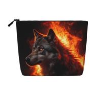 Wolf Fire Glow Trousse de maquillage en faux lin légère | Imitation lin léger. Résistant à l'eau. Fermeture éclair lisse.
