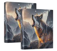 Wolf Fire Howling Lot de 2 classeurs à 3 anneaux en D A4 avec 200 feuilles pour enfants, fournitures scolaires, femmes et hommes