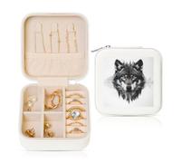 Wolf Forest Étui à bijoux de voyage double exposition en cuir PU pour bagues, boucles d'oreilles, pendentifs, colliers pour filles et femmes