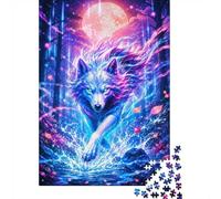Wolf Forêt Lune 1000pcs Mini Puzzle pour Adultes Stimulant | 52x38cm Carton Décor Salon Structure Durable Cadeau Anniversaire Soulagement Anxiété