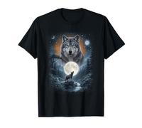 Wolf Full Moon Forest Landscape Celestial Night Forest T-Shirt