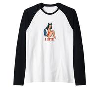 Wolf Girl Pinup rétro I Bite Furry Fursona Fantasy Art Manche Raglan