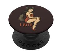 Wolf Girl Pinup rétro I Bite Furry Fursona Fantasy Art PopSockets PopGrip Adhésif