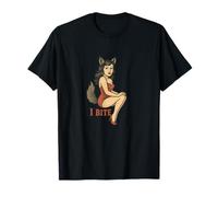 Wolf Girl Pinup rétro I Bite Furry Fursona Fantasy Art T-Shirt
