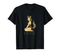 Wolf Girl Pinup rétro I Bite Furry Fursona Fantasy Art T-Shirt