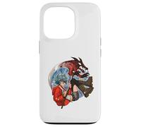 Wolf Girl Red Dragon Anime Fantasy Moon Warrior Faux Coque pour iPhone 13 Pro