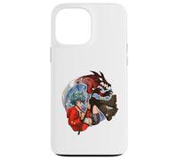 Wolf Girl Red Dragon Anime Fantasy Moon Warrior Faux Coque pour iPhone 13 Pro Max