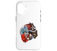 Wolf Girl Red Dragon Anime Fantasy Moon Warrior Faux Coque pour iPhone 16