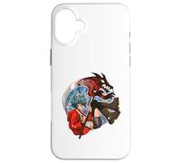 Wolf Girl Red Dragon Anime Fantasy Moon Warrior Faux Coque pour iPhone 16 Plus