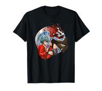 Wolf Girl Red Dragon Anime Fantasy Moon Warrior Faux T-Shirt