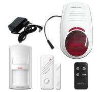 Wolf Guard JD-W03 Sirène stroboscopique clignotante sans fil 110 dB étanche pour extérieur pour maison, magasin, hôtel, école, hôpital avec détecteur de mouvement, capteur de porte, fenêtre et