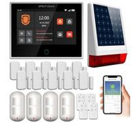 Wolf Guard Système d'Alarme 4G + WiFi Tactile 7" (WiFi+4G Alarm System with Outdoor Solar Siren, Infrared Detector, and Brown Door Contact Set)