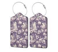 Wolf Heads Lot de 2 étiquettes de bagage en cuir avec rabat d'intimité et boucle en métal pour femme et homme Motif fleurs de magnolia